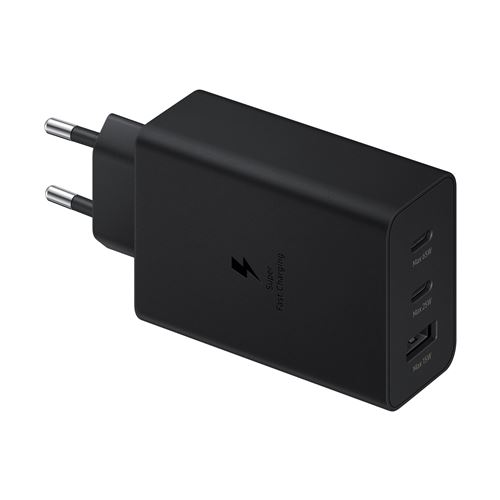 Adapteur secteur ultra rapide universel Samsung Trio avec 2 USB-C et 1 USB-A 65 W Noir