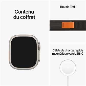 Apple Watch Ultra + Cellular, boîtier Titane 49mm avec Boucle Trail Noir / Gris Taille S/M