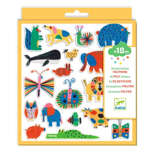 Djeco Animaux partout 60 gommettes en feutrine