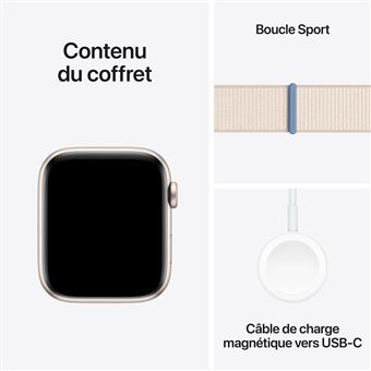 Apple Watch SE GPS, boîtier en Aluminium Lumière Stellaire de 44mm avec boucle sport Lumière Stellaire