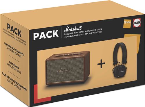 Pack Enceinte Marshall Acton III Marron + Casque supra-auriculaire Major V Bluetooth Marron - État correct Marshall sur Fnac