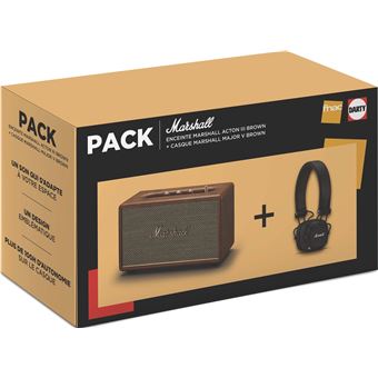 Pack Enceinte Marshall Acton III Marron + Casque supra-auriculaire Major V Bluetooth Marron - 1