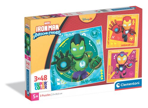 Coffret 3 puzzles 48 pièces Clementoni Square Iron Man and his Awesome