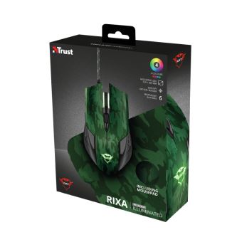 Trust Gaming GXT 781 Rixa - Souris - droitiers et gauchers - optique - 6 boutons - filaire - USB - camouflage gris