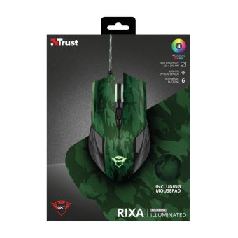 Trust Gaming GXT 781 Rixa - Souris - droitiers et gauchers - optique - 6 boutons - filaire - USB - camouflage gris