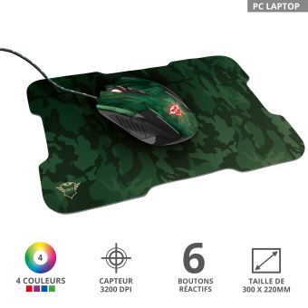 Trust Gaming GXT 781 Rixa - Souris - droitiers et gauchers - optique - 6 boutons - filaire - USB - camouflage gris