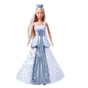 Poupee mannequin Steffi dans une robe magique : en tournant sa couronne, la robe change de couleur ! Passant d''une mariee a une princesse.