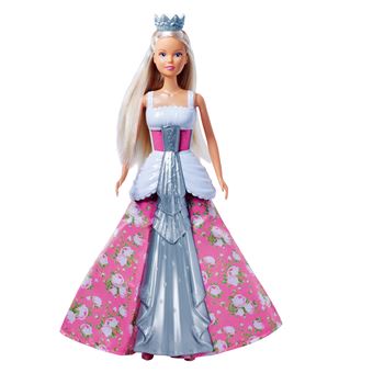 Poupee mannequin Steffi dans une robe magique : en tournant sa couronne, la robe change de couleur ! Passant d''une mariee a une princesse.