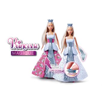 Poupee mannequin Steffi dans une robe magique : en tournant sa couronne, la robe change de couleur ! Passant d''une mariee a une princesse.