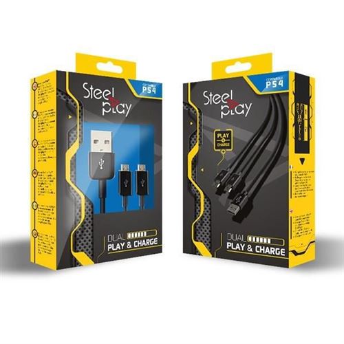 Câble Dual Play & Charge Steelplay pour manette PS4 Noir