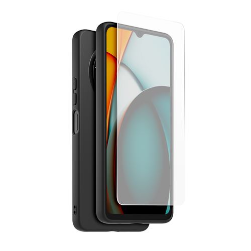 Pack Coque arrière semi-rigide Made For Xiaomi et Protège-écran en verre trempé pour Redmi 14C Noir et Transparent