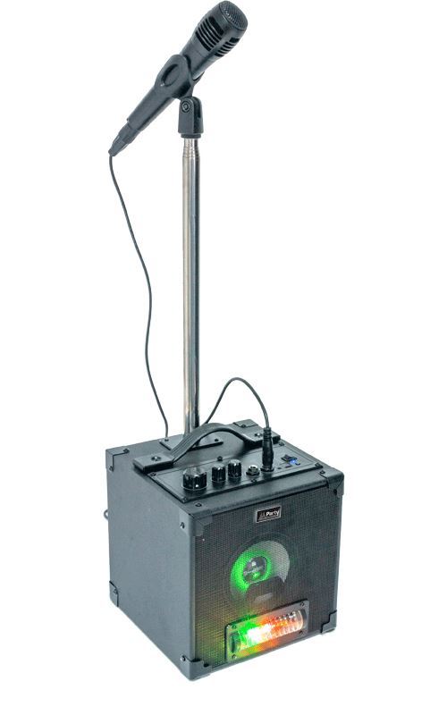 Actieve verlichte karaoke party set met lichtanimatie + 2 microfoons en standaard Grijs
