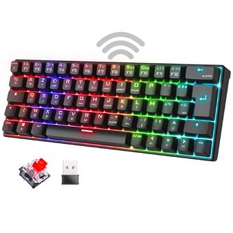 XPERT K200 : Clavier MECANIQUE SANS FIL Triple Mode  RGB  RECHARGEABLE /   TKL 60%  / 64 Touches meca red Switch  / 100% ANTI-GOSTING  / Connexion RF 2,4GHz, + Bluetooth +USB /  Comp Windows10 / Mac OS / iOS / Android