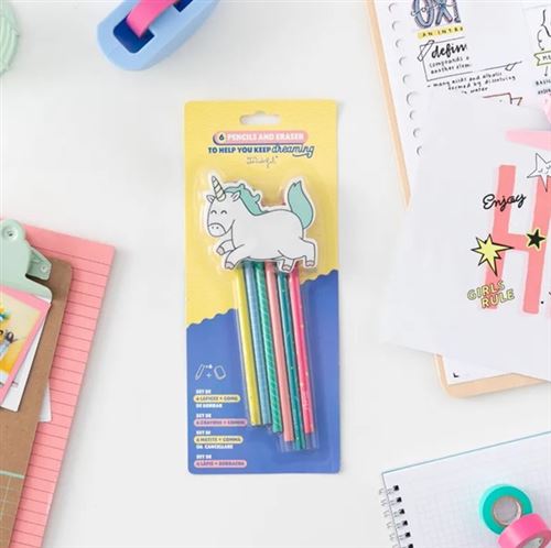 Set 6 crayons avec gomme Licorne Mr. Wonderful