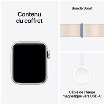 Apple Watch SE GPS, boîtier en Aluminium Lumière Stellaire de 40 mm avec boucle sport Lumière Stellaire