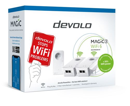 devolo Magic 2 WiFi 6 - Multiroom Kit - powerline-adapterset - GigE, HomeGrid - 802.11a/b/g/n/ac/ax - Dual Band - aansluitbaar aan muur (pak van 2)