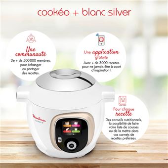 Mijoteur Moulinex Cookéo+ YY4886FB avec couvercle Extra Crisp Livre recettes et Moule Blanc Silver