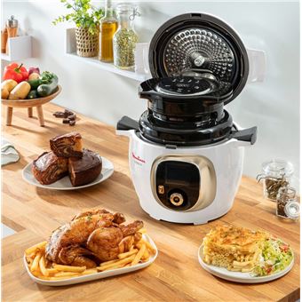 Mijoteur Moulinex Cookéo+ YY4886FB avec couvercle Extra Crisp Livre recettes et Moule Blanc Silver