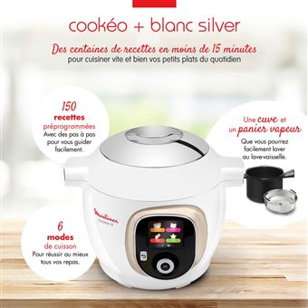 Mijoteur Moulinex Cookéo+ YY4886FB avec couvercle Extra Crisp Livre recettes et Moule Blanc Silver