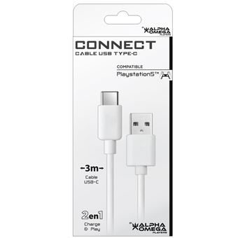 Câble Type C Alpha Omega Players pour PS5 3m Blanc