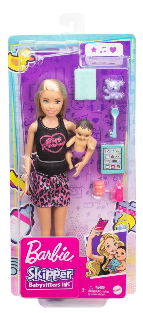 Poup&eacute;e Amie de Skipper Barbie Blonde B&eacute;b&eacute; et 4 accessoires
