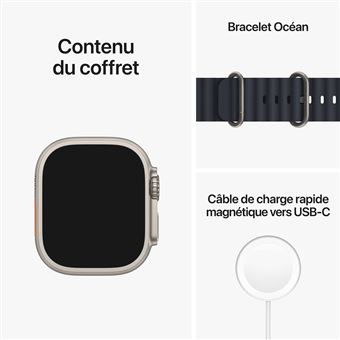 Apple Watch Ultra + Cellular, boîtier Titane 49mm avec Bracelet Océan Minuit