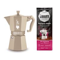 Set cafetière Bialetti Moka Exclusive Induction couleur sable + 1 paquet de café Pregiato de 250 gr