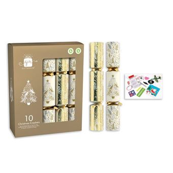 Boîte 10 Crackers de Noël Giftmaker Crème et Or