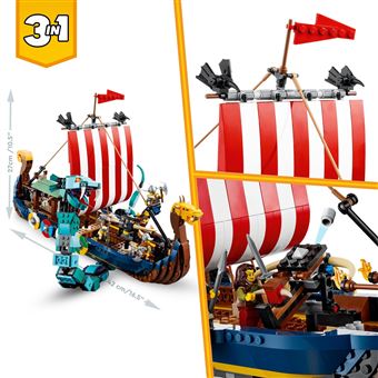 LEGO® Creator 3 en 1 31132 Le bateau viking et le serpent de Midgard