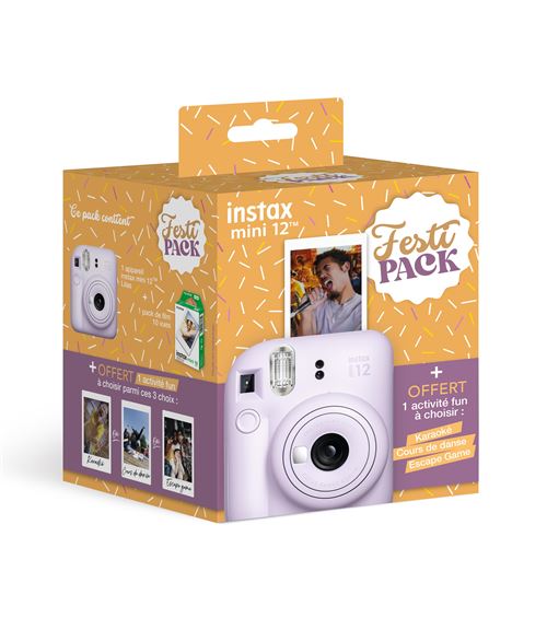 Pack Festi Appareil Photo Instantané Fujifilm Instax Mini 12 Lilas + Pack De Film 10 Vues + 1 Coupon Offre