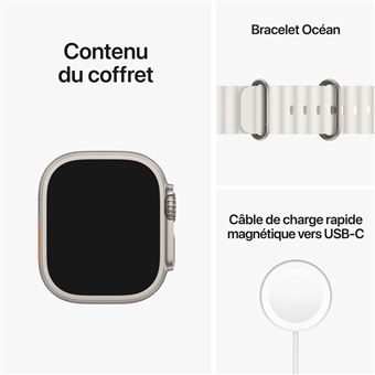 Apple Watch Ultra + Cellular, boîtier Titane 49mm avec Bracelet Océan Blanc