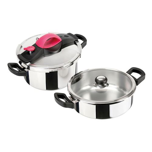 Set Autocuiseur Sitram Sitrapro de 6L et de 4L avec couvercle Argent et Rouge