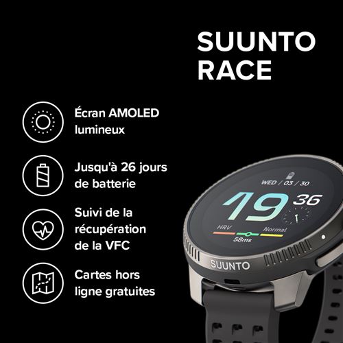 Suunto Smartwatch Race 36 mm Titanium Charcoal met Siliconen bandje Zwart -  Montre connectée