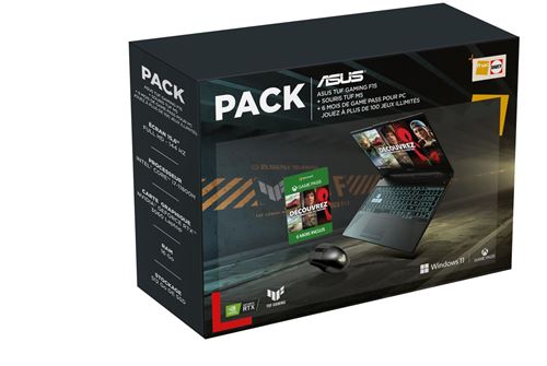 Pack PC Portable Gaming Asus TUF F15-TUF506HM-HN209W 15,6" Intel Core i7 16 Go RAM 512 Go SSD Noir graphite + Souris gaming TUF M5 Noir + 6 mois d'abo
