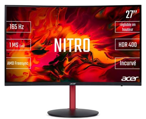 Acer Nitro XZ272 - LED-monitor - gebogen - 27 - 1920 x 1080 Full HD (1080p) - VA - 400 cd/m² - 4 ms - 2xHDMI, DisplayPort - luidsprekers - zwart, rood