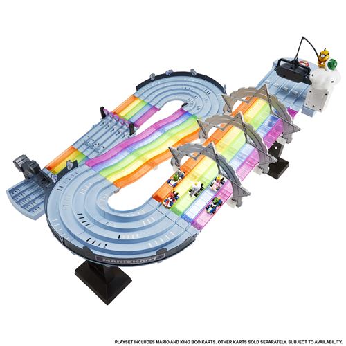 Hot Wheels Mario Kart Route Arc-en-ciel pistes de course de 2,40m, 2 mini-véhicules échelle 1