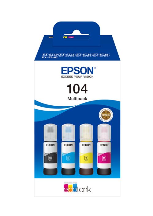 Pack de Cartouche d'encre Epson Ecotank 104 4 couleurs
