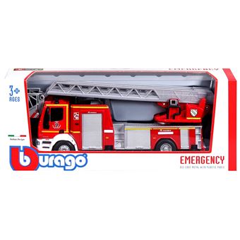 Bburago – Camion Pompier Crane échelle – Échelle 1:55 – Métal Et Plastique – Cabine Métal – Dès 3 Ans – Rouge – Présentoir 18 Pièces
