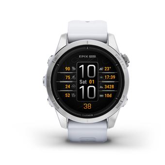 Montre connectée Garmin Epix Pro Gen 2, 42mm Acier Silver avec bracelet silicone Blanc