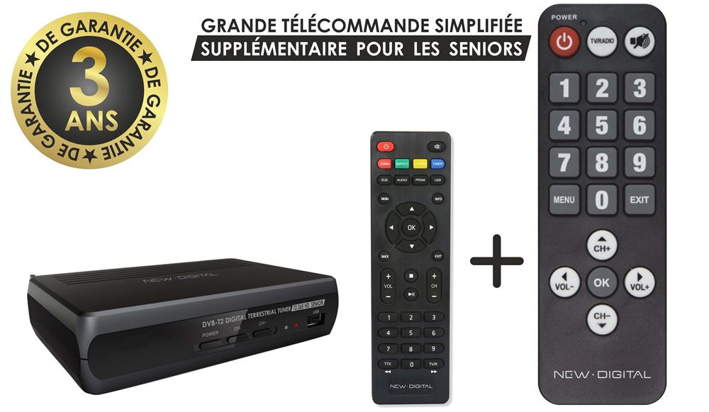 Décodeur TNT DVB New Digital T2 265 Full HD Noir Décodeur TNT DVB New Digital T2 265 Full HD Noir