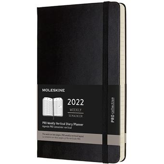 Agenda semainier Moleskine Vertical Pro Grand format Couverture rigide 2022 Noir