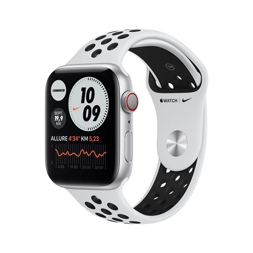 Apple Watch Nike Series 6 GPS + Cellular, 44mm boitier aluminium argent avec bracelet sport Platiniu