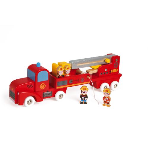 Jnod Rouge Camion De Pompiers Géant En Bois Story Janod