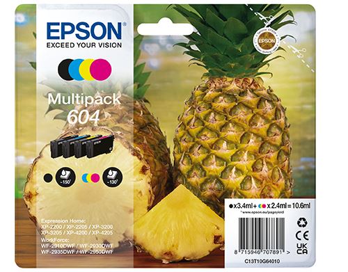 Epson 604 Multipack - Pack De 4 - Noir, Jaune, Cyan, Magenta - Original - Emballage Coque Avec Alarme Radioélectrique/ Acoustique - Cartouche D'Encre - Pour Expression Home Xp-2200, 2205, 3200, 3205, 4200, 4205; Workforce Wf-2910, 2930, 2935, 2950