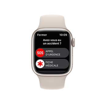 Apple Watch Series 8 GPS, boîtier Aluminium Lumière Stellaire 41mm avec Bracelet Lumière Stellaire