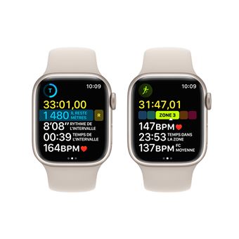 Apple Watch Series 8 GPS, boîtier Aluminium Lumière Stellaire 41mm avec Bracelet Lumière Stellaire