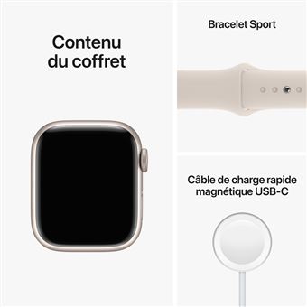 Apple Watch Series 8 GPS, boîtier Aluminium Lumière Stellaire 41mm avec Bracelet Lumière Stellaire