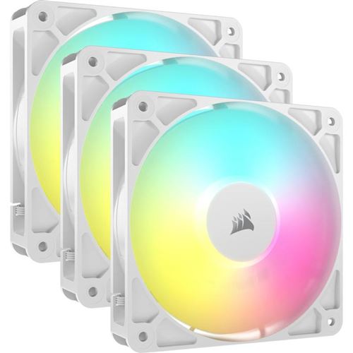 Pack de 3 ventilateurs PC Corsair RS120 ARGB 120 mm blanc pour boîtier