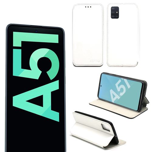 Housse Samsung Galaxy A51 blanche - Etui blanc Coque Galaxy A51 Protection antichoc à rabat Smartphone 2019 / 2020 - Accessoires Pochette Case