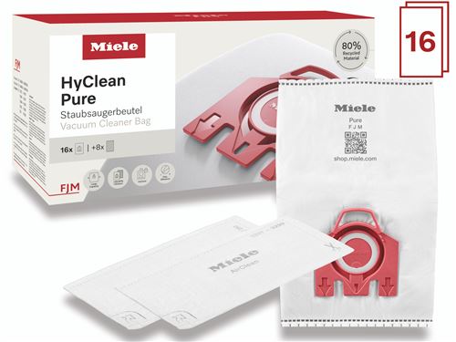 Pack XXL Sacs Aspirateur Miele Hyclean Pure Fjm 80% Matières Recyclées Blanc et Rouge
